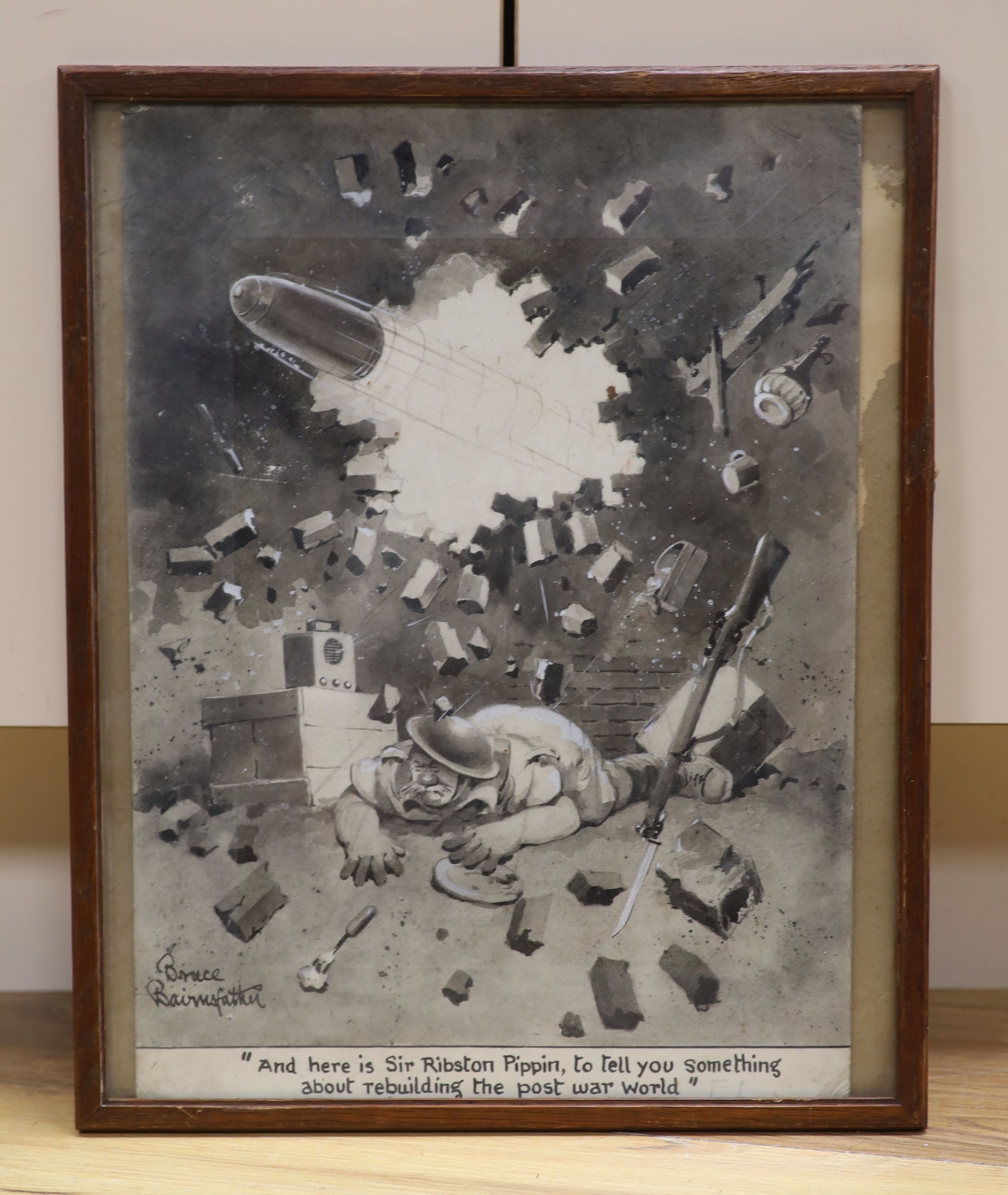 Captain (Charles) Bruce Bairnsfather (1887-1959), original watercolour illustration, 'And Here is Sir Ribston Pippin ...', signed, 37 x 27cm